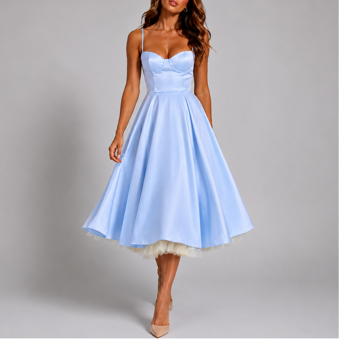Vestido Midi Feminino Celeste